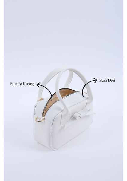 Beyaz Shk217 Fiyonklu Suni Deri, Tek Bölmeli, Fermuarlı,Kolon Askılı, El, Kol Ve Omuz Çantası indirimleri