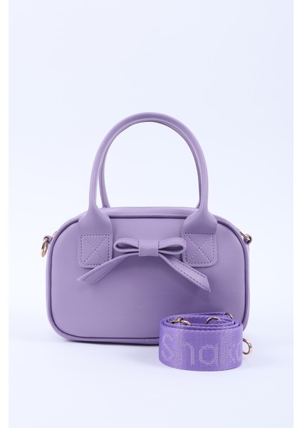 Lila Shk217 Fiyonklu Suni Deri, Tek Bölmeli, Fermuarlı,Kolon Askılı, El, Kol Ve Omuz Çantası