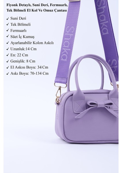 Lila Shk217 Fiyonklu Suni Deri, Tek Bölmeli, Fermuarlı,Kolon Askılı, El, Kol Ve Omuz Çantası modelleri