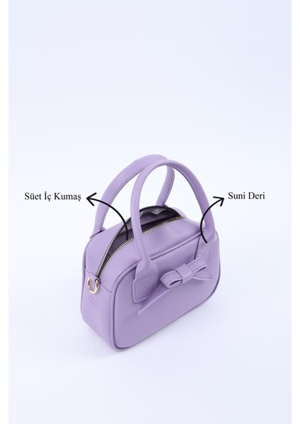 Lila Shk217 Fiyonklu Suni Deri, Tek Bölmeli, Fermuarlı,Kolon Askılı, El, Kol Ve Omuz Çantası indirimleri