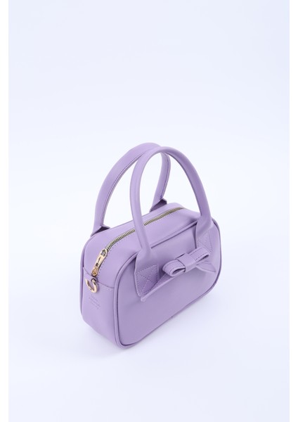 Lila Shk217 Fiyonklu Suni Deri, Tek Bölmeli, Fermuarlı,Kolon Askılı, El, Kol Ve Omuz Çantası