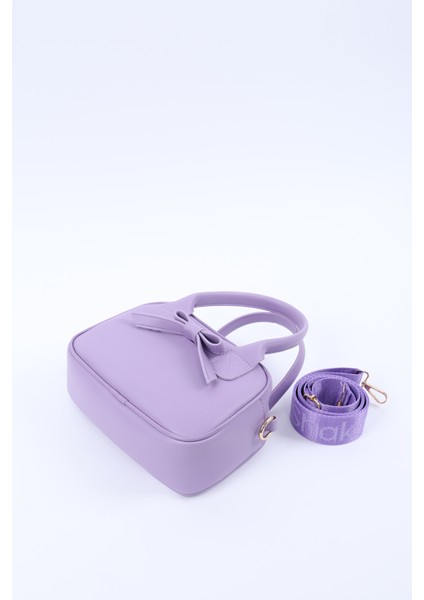 Lila Shk217 Fiyonklu Suni Deri, Tek Bölmeli, Fermuarlı,Kolon Askılı, El, Kol Ve Omuz Çantası