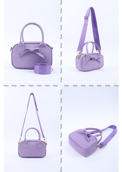 Lila Shk217 Fiyonklu Suni Deri, Tek Bölmeli, Fermuarlı,Kolon Askılı, El, Kol Ve Omuz Çantası