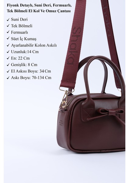 Bordo Shk217 Fiyonklu Suni Deri, Tek Bölmeli, Fermuarlı,Kolon Askılı, El, Kol Ve Omuz Çantası modelleri