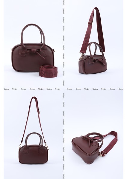 Bordo Shk217 Fiyonklu Suni Deri, Tek Bölmeli, Fermuarlı,Kolon Askılı, El, Kol Ve Omuz Çantası