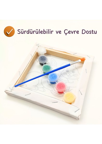 Resimli Tuval Boyama Seti – 3-6 Yaş Için Sanat Etkinliği, 6 Renk Akrilik ve Fırça Dahil