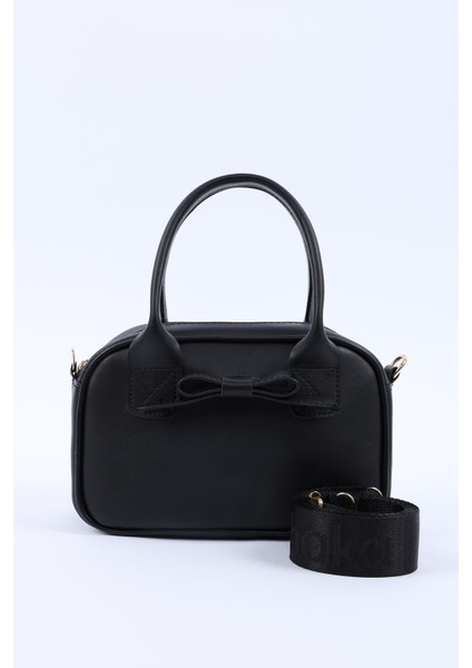 Siyah Shk217 Fiyonklu Suni Deri, Tek Bölmeli, Fermuarlı,Kolon Askılı, El, Kol Ve Omuz Çantası