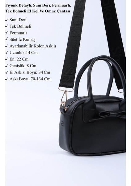 Siyah Shk217 Fiyonklu Suni Deri, Tek Bölmeli, Fermuarlı,Kolon Askılı, El, Kol Ve Omuz Çantası modelleri