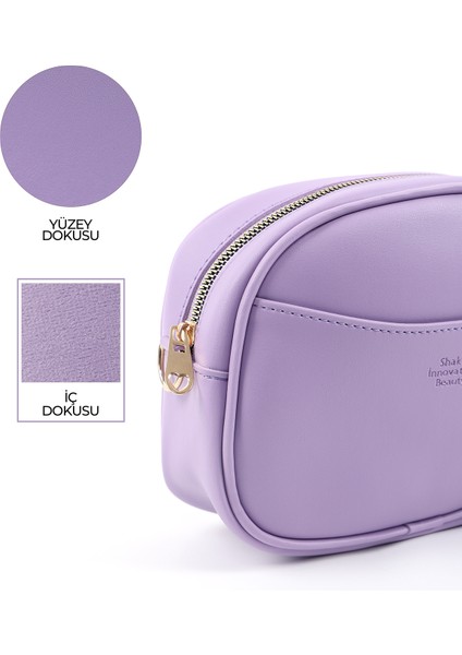 Lila SHK194 Suni Deri Fermuarlı 2 Bölmeli Ayarlanabilir Kolon Askılı Omuz Çantası indirimleri