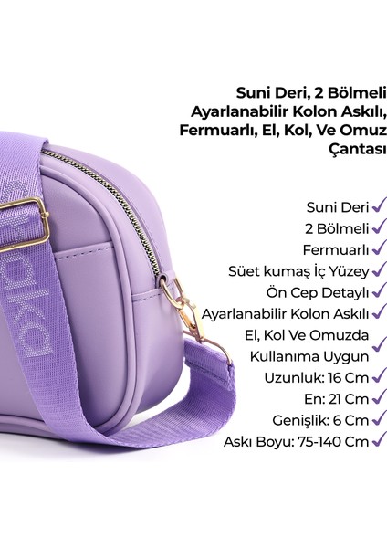 Lila SHK194 Suni Deri Fermuarlı 2 Bölmeli Ayarlanabilir Kolon Askılı Omuz Çantası