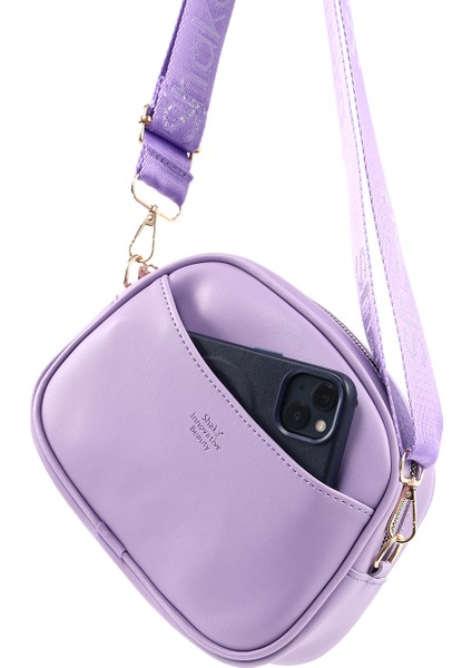 Lila SHK194 Suni Deri Fermuarlı 2 Bölmeli Ayarlanabilir Kolon Askılı Omuz Çantası