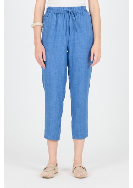 Indigo Pamuklu Bel Lastikli Düz Paça Düz Paça Pantolon 4800 modelleri