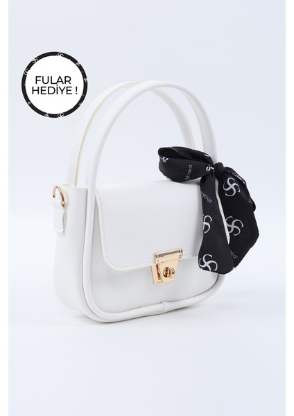 Beyaz SHK235 Suni Deri Tek Bölmeli Fular Hediyeli El Kol ve Omuz Çantası fiyatları