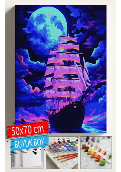 Sayılarla Boyama Seti Numaralı Tuval Fırça Boya Dahil Kasnaklı Set 50X70 cm - Gemi