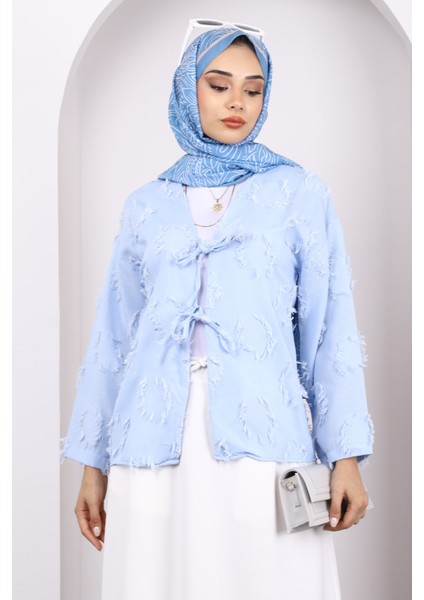 Mavi Ön Bağlamalı Püsküllü Kimono modelleri