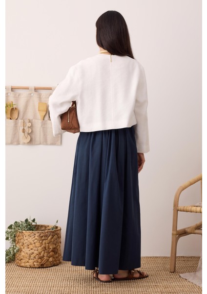 Büzgülü Kanvas Etek Ofis Lacivert modelleri