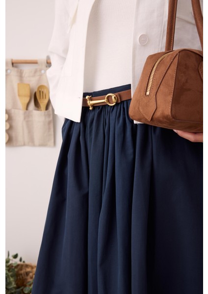 Büzgülü Kanvas Etek Ofis Lacivert fırsatları