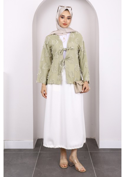 Haki Ön Bağlamalı Püsküllü Kimono fiyatları
