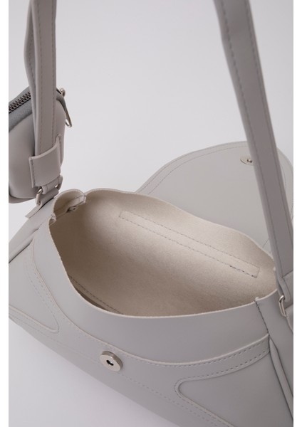 Gri Shk96 Suni Deri Tek Bölmeli Cüzdanlı Kol ve Omuz Çantası