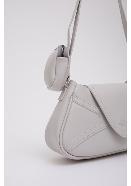 Gri Shk96 Suni Deri Tek Bölmeli Cüzdanlı Kol ve Omuz Çantası
