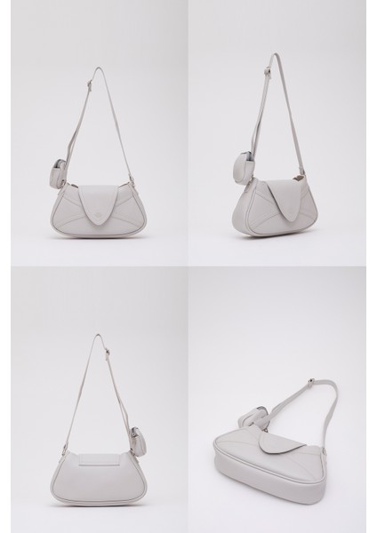 Gri Shk96 Suni Deri Tek Bölmeli Cüzdanlı Kol ve Omuz Çantası