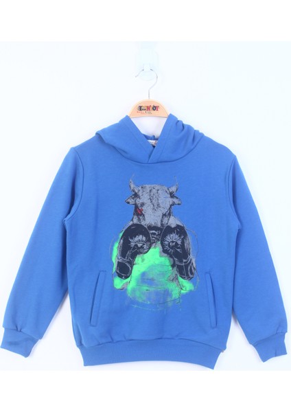 Erkek Çocuk Boks Eldivenli Boğa Baskılı Sweatshirt