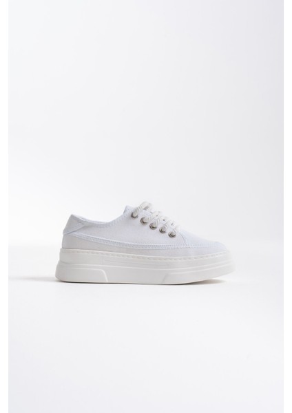 Glown Kadın Beyaz Keten Spor Ayakkabı