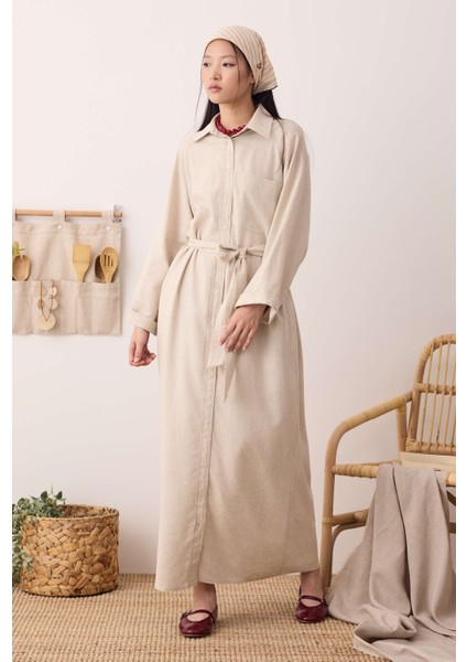 Reglan Kol Keten Elbise Sedef modelleri