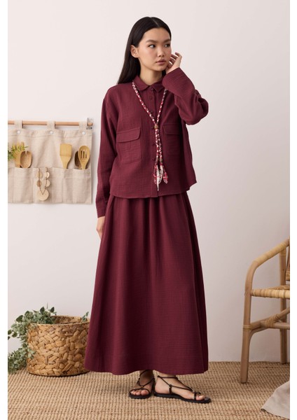 Müslin Etek Bordo