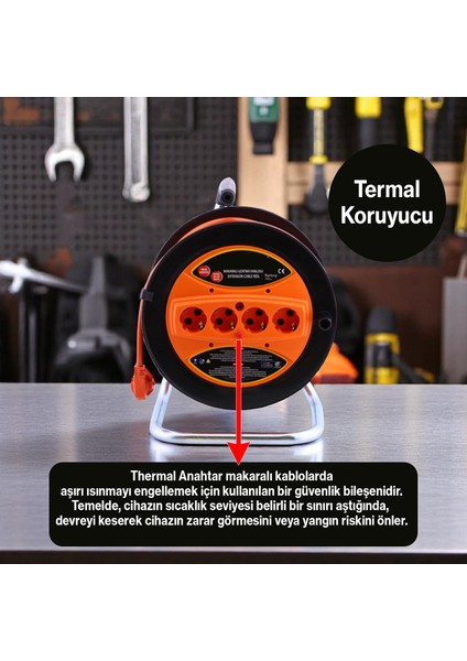 Seyyar Makaralı Uzatma Kablosu 3x2.5 mm 20 Metre Plastik Makara 4 Prizli Monofaze Termal Sigortalı fiyatları