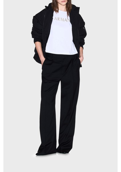 % 100 Pamuk Cropped Fit Bisiklet Yaka Logolu T Shirt Bayan T Shirt XW001364 AF15085 U0002 fiyatları