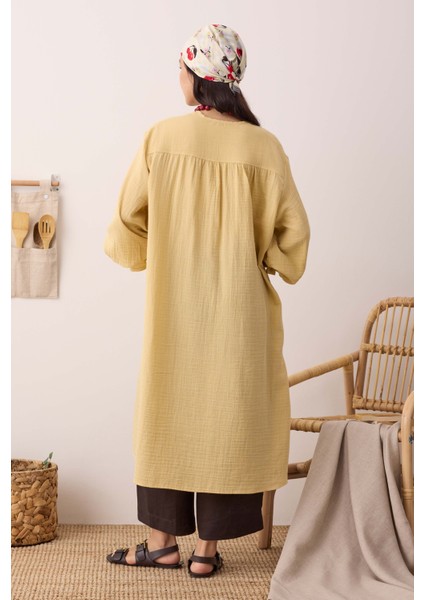 Çok Büzgülü Müslin Tunik Soft Sarı modelleri