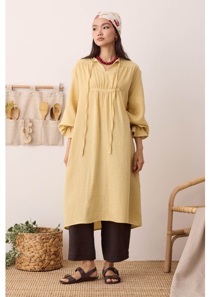 Çok Büzgülü Müslin Tunik Soft Sarı fırsatları