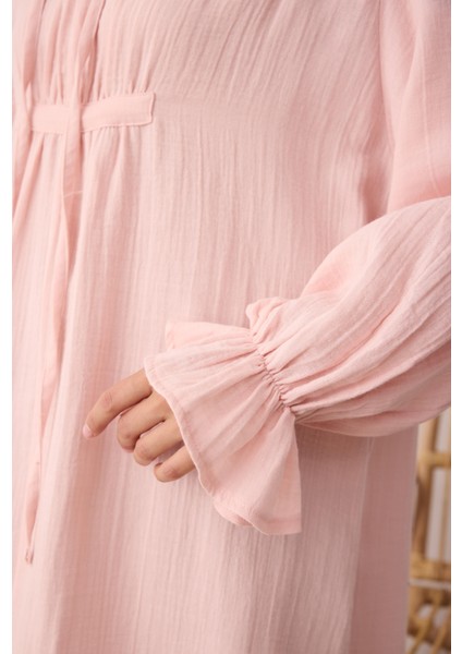 Çok Büzgülü Müslin Tunik Toz Pembe