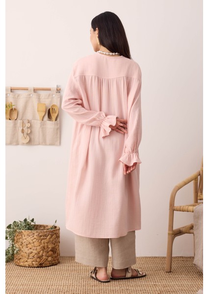 Çok Büzgülü Müslin Tunik Toz Pembe modelleri