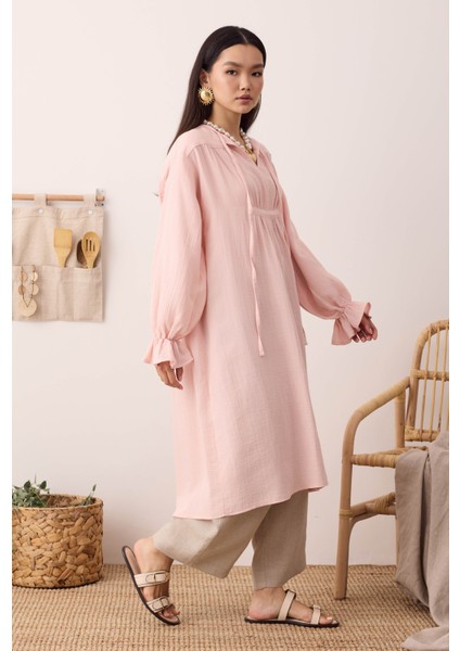 Çok Büzgülü Müslin Tunik Toz Pembe fırsatları