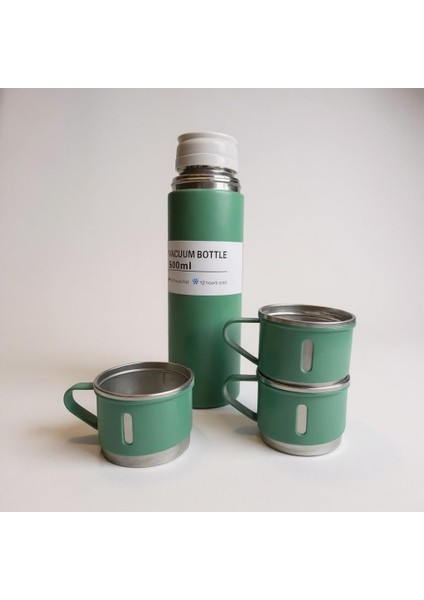 Vacuum Flask Set 3 Bardaklı Kutulu Vakumlu Paslanmaz Çelik Termos Seti 500 ml indirimleri
