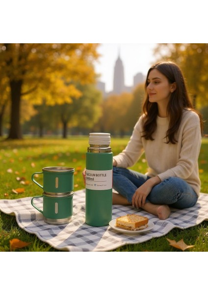 Vacuum Flask Set 3 Bardaklı Kutulu Vakumlu Paslanmaz Çelik Termos Seti 500 ml