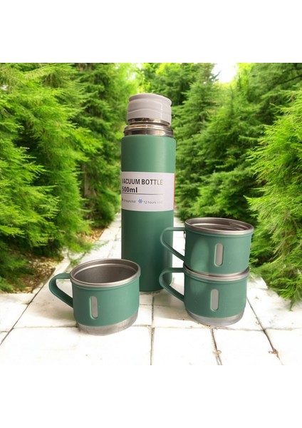 Vacuum Flask Set 3 Bardaklı Kutulu Vakumlu Paslanmaz Çelik Termos Seti 500 ml