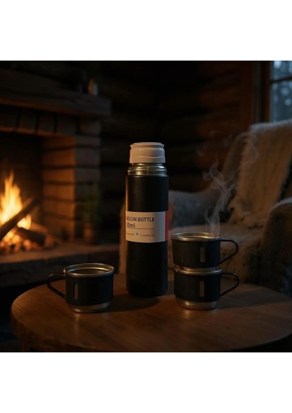 Vacuum Flask Set 3 Bardaklı Kutulu Vakumlu Paslanmaz Çelik Termos Seti 500 ml