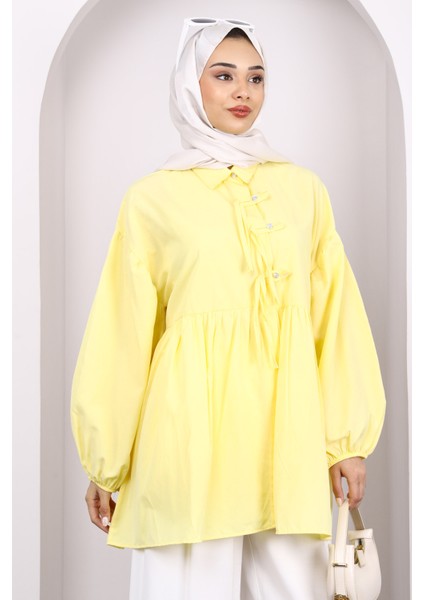 Sarı Kol Lastikli Ön Düğmeli Tunik modelleri