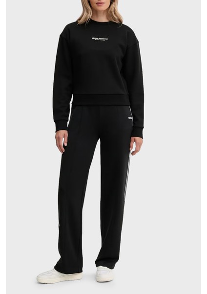 Logo Baskılı Pamuklu Relaxed Fit Bisiklet Yaka Crop Sweat Bayan Sweat XW001451 AF10830 MC021 fiyatları