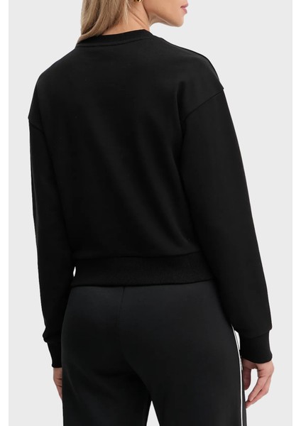 Logo Baskılı Pamuklu Relaxed Fit Bisiklet Yaka Crop Sweat Bayan Sweat XW001451 AF10830 MC021 modelleri