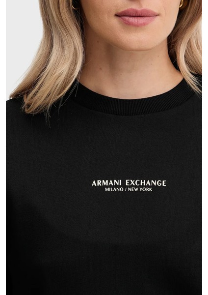 Logo Baskılı Pamuklu Relaxed Fit Bisiklet Yaka Crop Sweat Bayan Sweat XW001451 AF10830 MC021 fırsatları