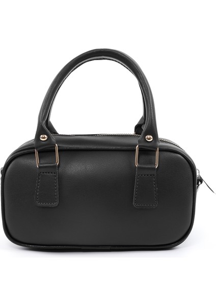 Siyah SHK207 Suni Deri Charm Detaylı Fermuarlı Ayarlanabilir Askılı El, Kol ve Omuz Çantası U:14 E:24 G:8 cm modelleri