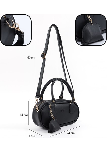 Siyah SHK207 Suni Deri Charm Detaylı Fermuarlı Ayarlanabilir Askılı El, Kol ve Omuz Çantası U:14 E:24 G:8 cm fırsatları