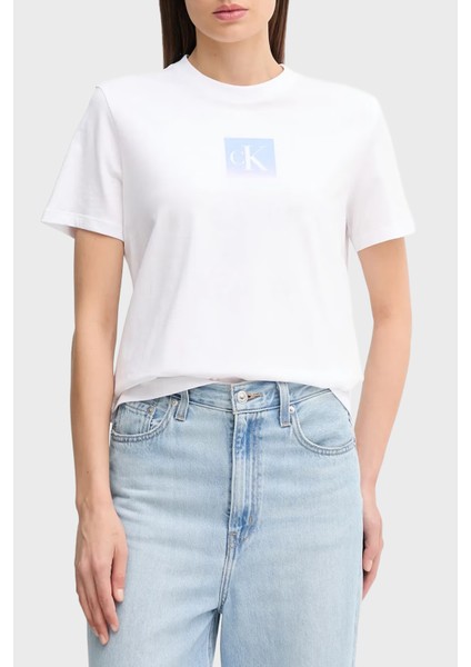 % 100 Pamuk Regular Fit Bisiklet Yaka Logolu T Shirt LV047C864GYAA Bayan T Shirt LV047C864G Yaa