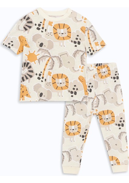 Lcw Baby Bej Bisiklet Yaka Baskılı Erkek Bebek Pijama Takımı