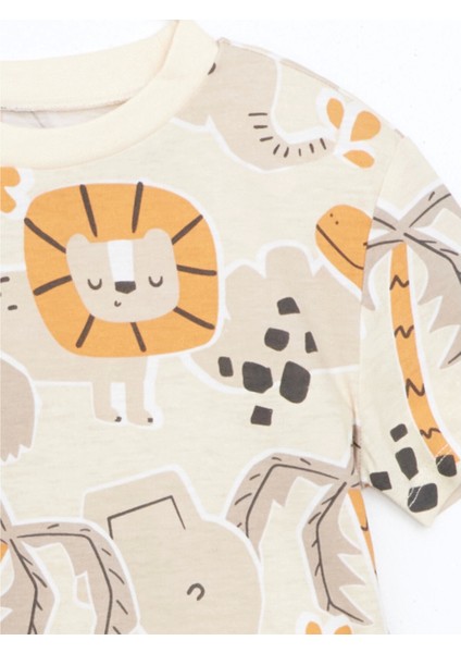 Lcw Baby Bej Bisiklet Yaka Baskılı Erkek Bebek Pijama Takımı modelleri