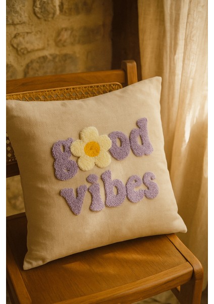 Mor Good Vibes Yazılı Desenli Punch Kırlent Yastık Kılıfı fiyatları
